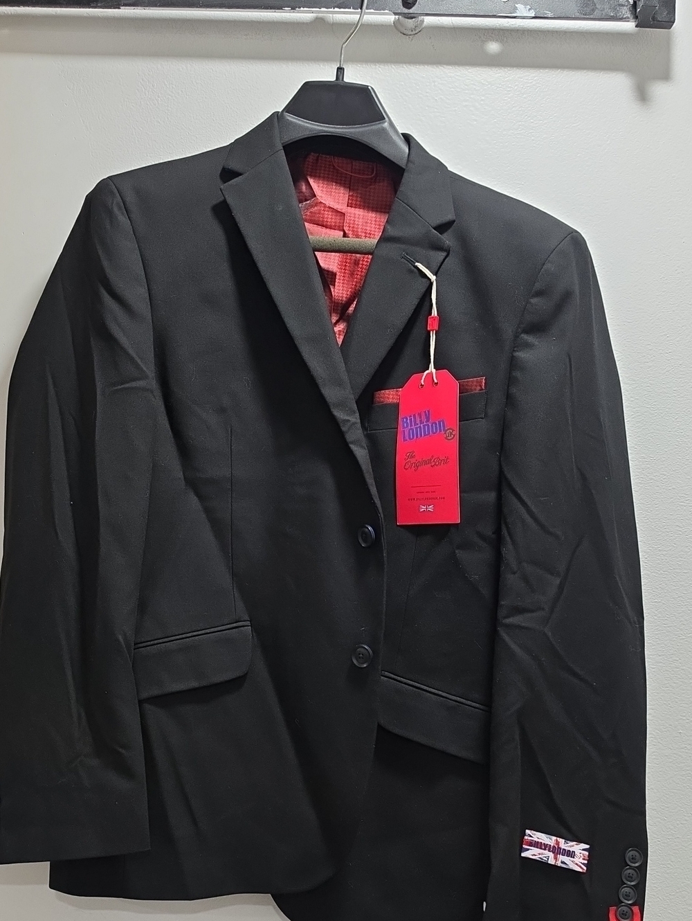 Black Men’s Two-Button Blazer with Red Accents